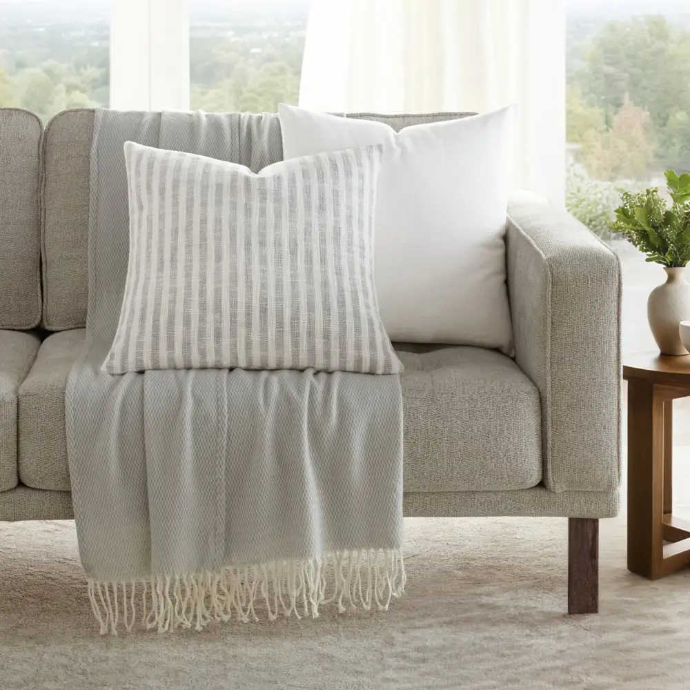 Yarn Dyed Bengal Stripe Solid  Throw Pillows