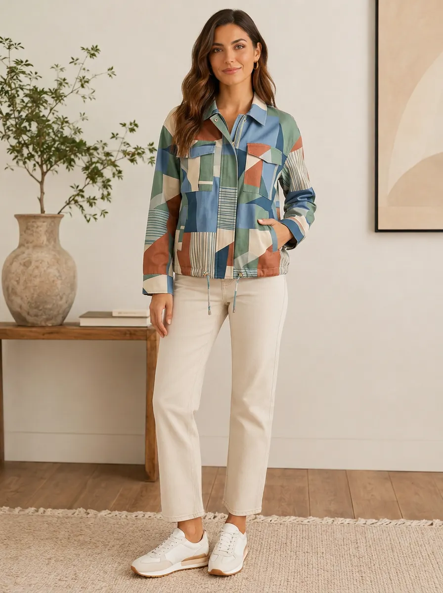 Women's Geometric Patchwork Utility Jacket