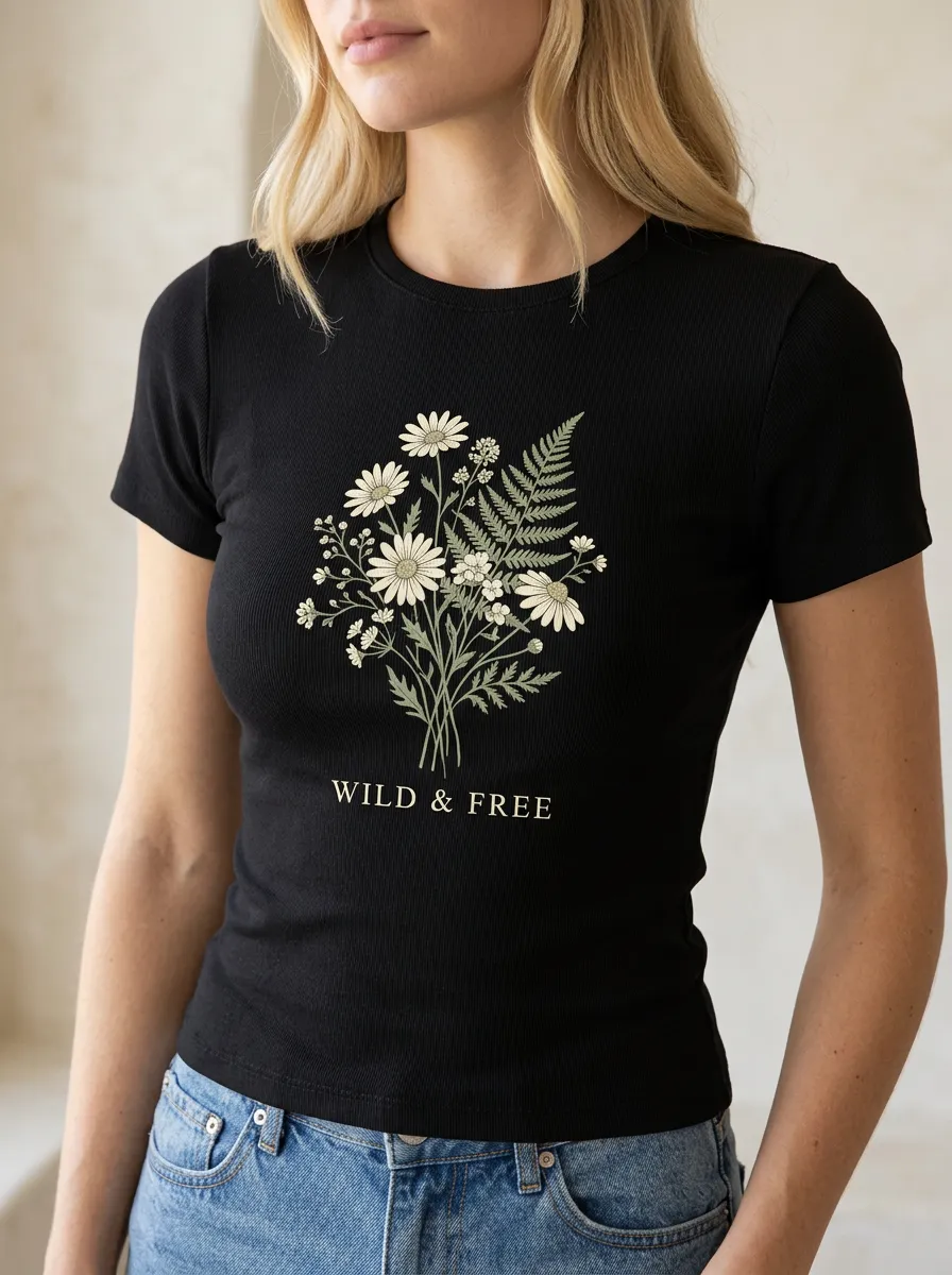 Women's Wild & Free Daisy Fern Bouquet Printed T-shirt