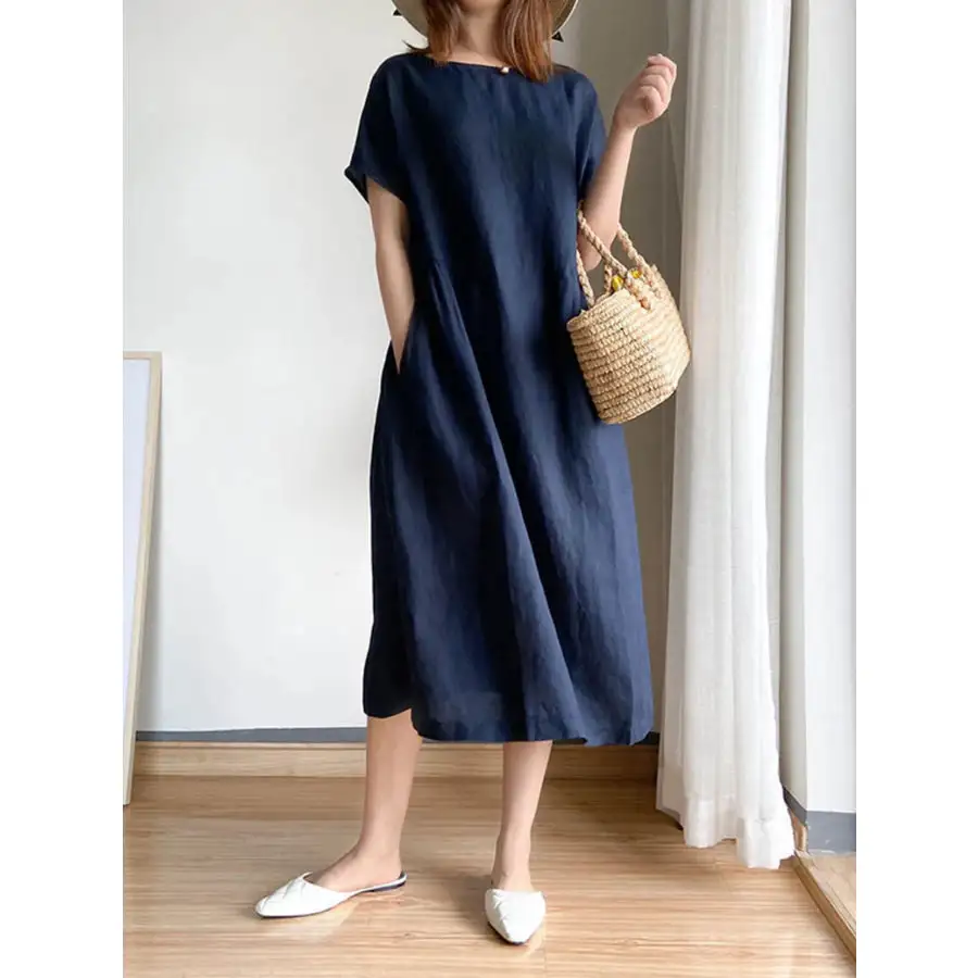 Full Size Casual Round Neck Midi Dress Plus Size