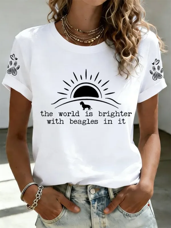 Women's The World Is Brighter With Beagles In It Print T-shirt