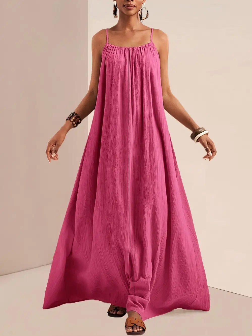 Ruched Spaghetti-Strap Maxi Dress