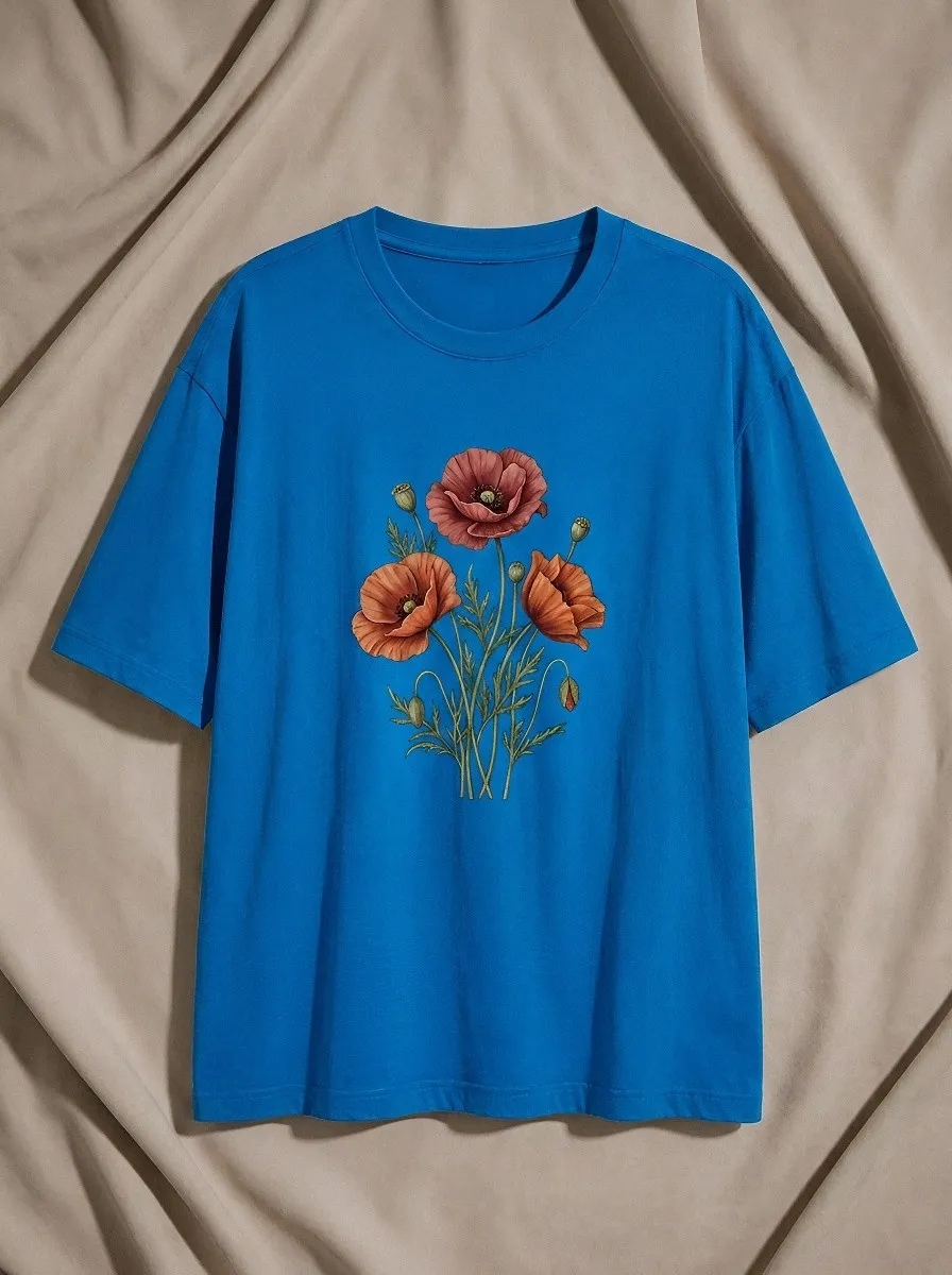 Unisex Botanical Nature Lover Red Poppy Flower Printed T-shirt