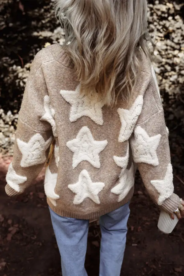 Sherpa Star Pattern Textured Pocketed Cardigan