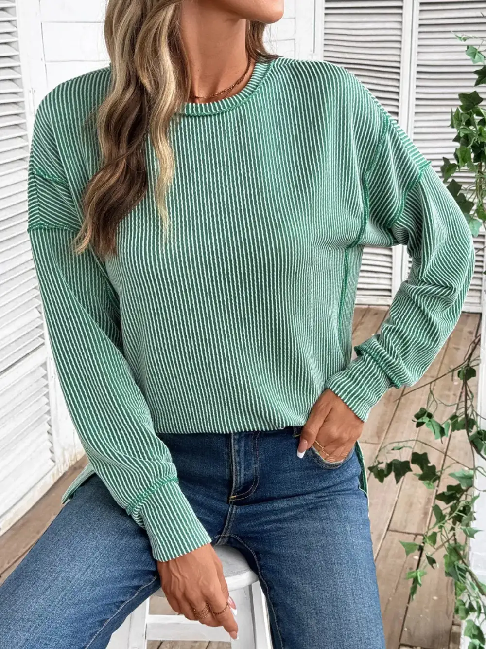 Side Slit Round Neck Sweatshirt