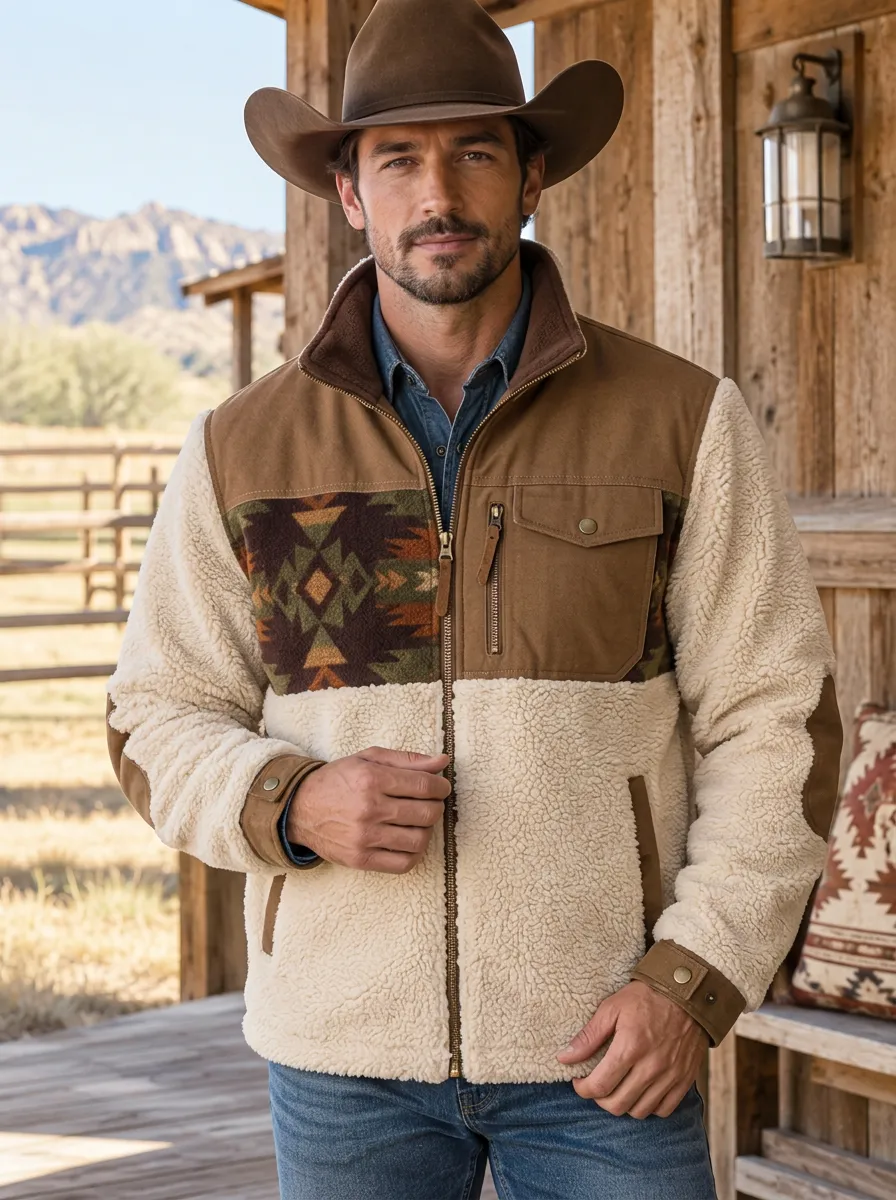 Ranch House Aztec Frontier Look Men's Western Fleece Jacket
