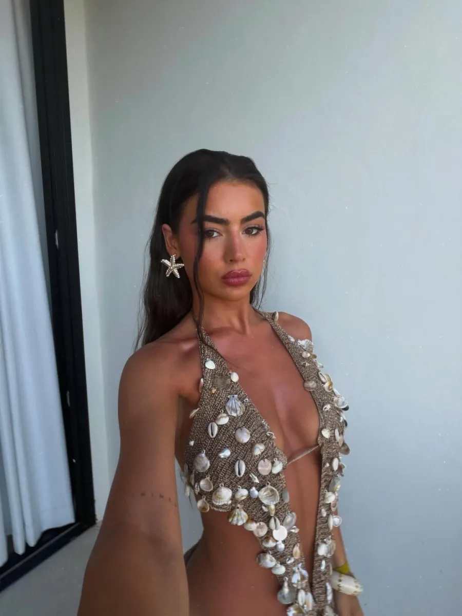 Kylie Shell-Embellished Halter Crochet Maxi Dresses
