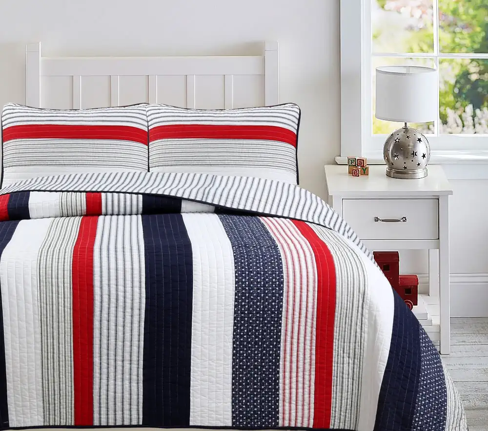 Timeless Cotton Striped Patchwork Reversible Quilt Bedding Set