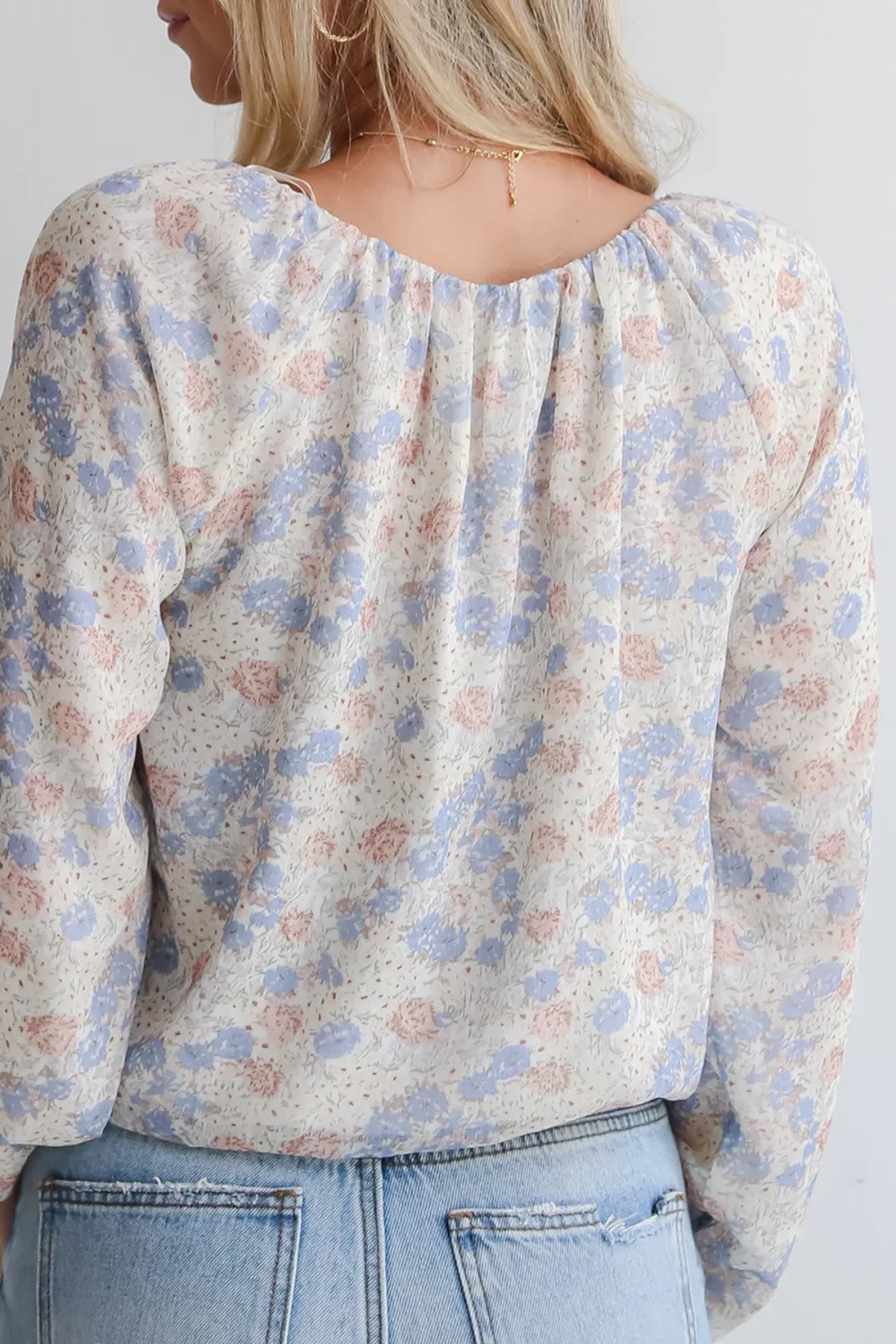 Square Collar Cream Floral Blouse