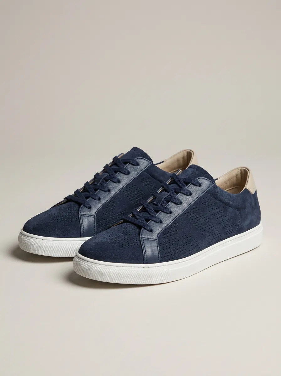 Men's Casual Suede Perforated Leather Sneakers