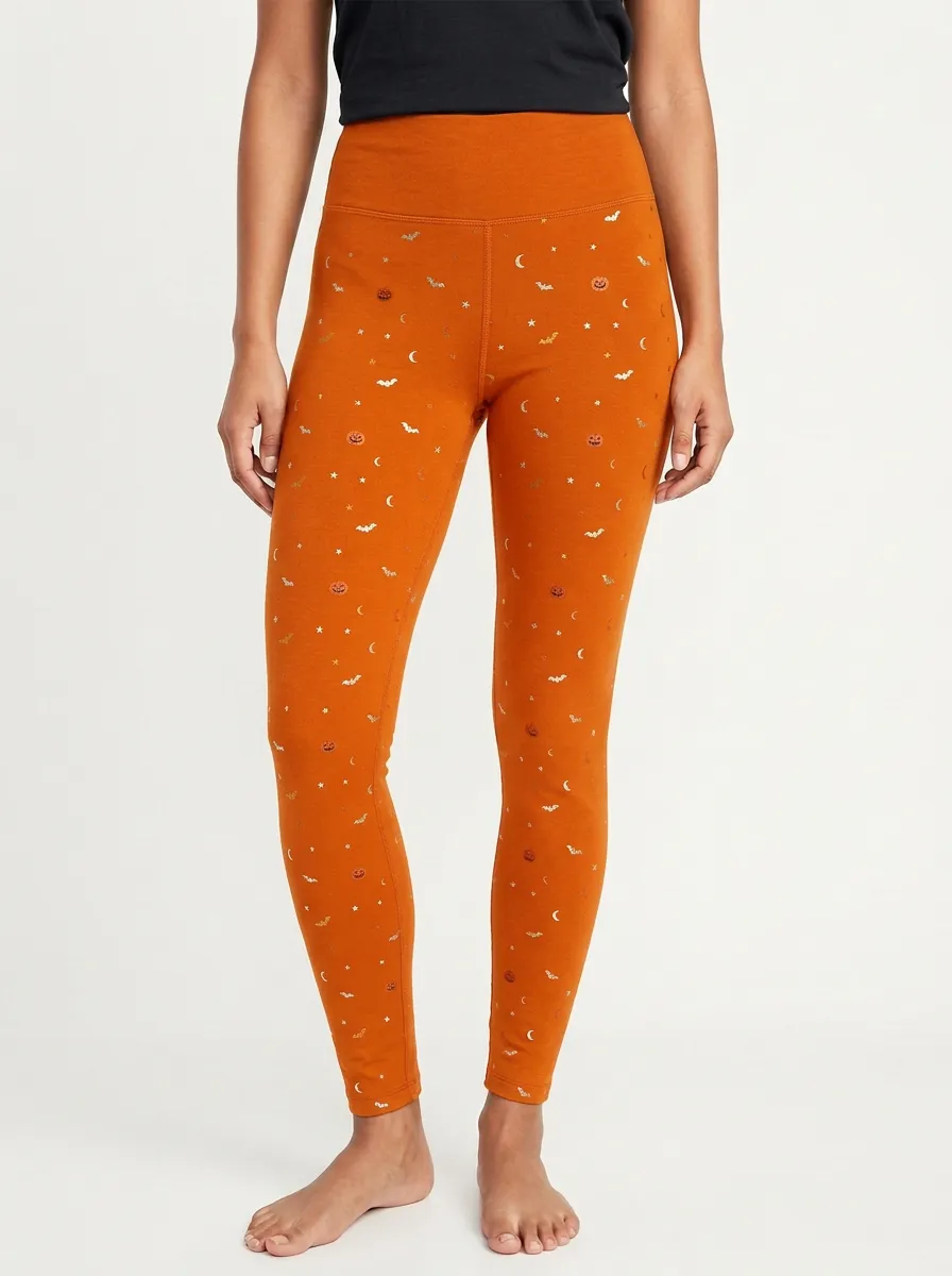 Women's Moonlit Halloween Pumpkin Bat Moon Star Leggings