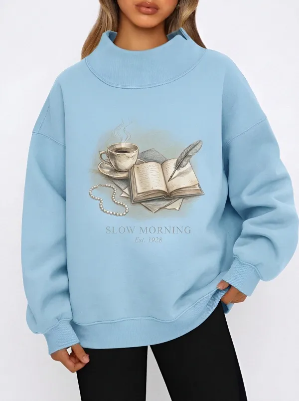 Women's Book Lover Coffee Feather Printed Sweatshirt