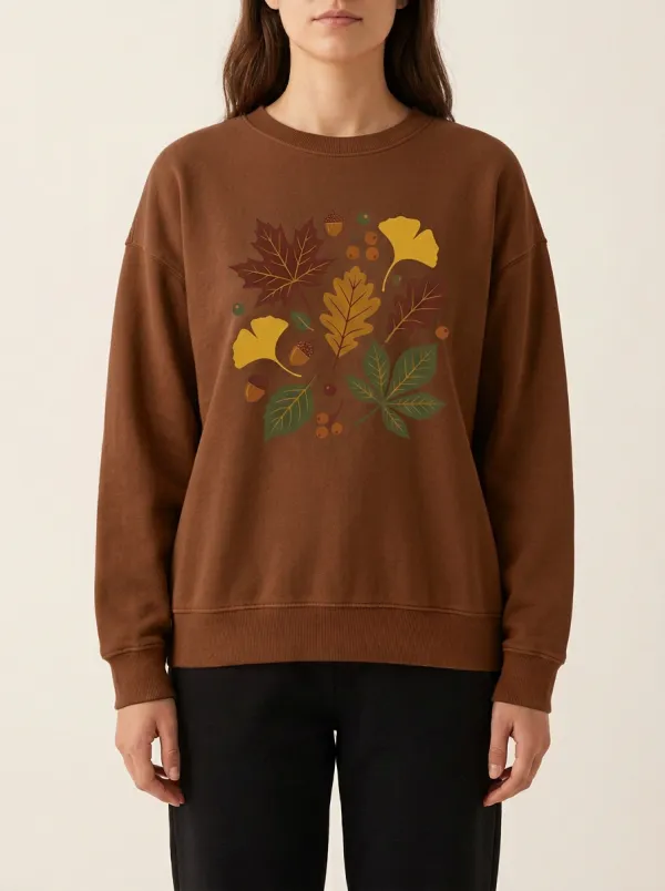 Classic Printed Acorn Maple-Leaf Graphic Sweatshirt