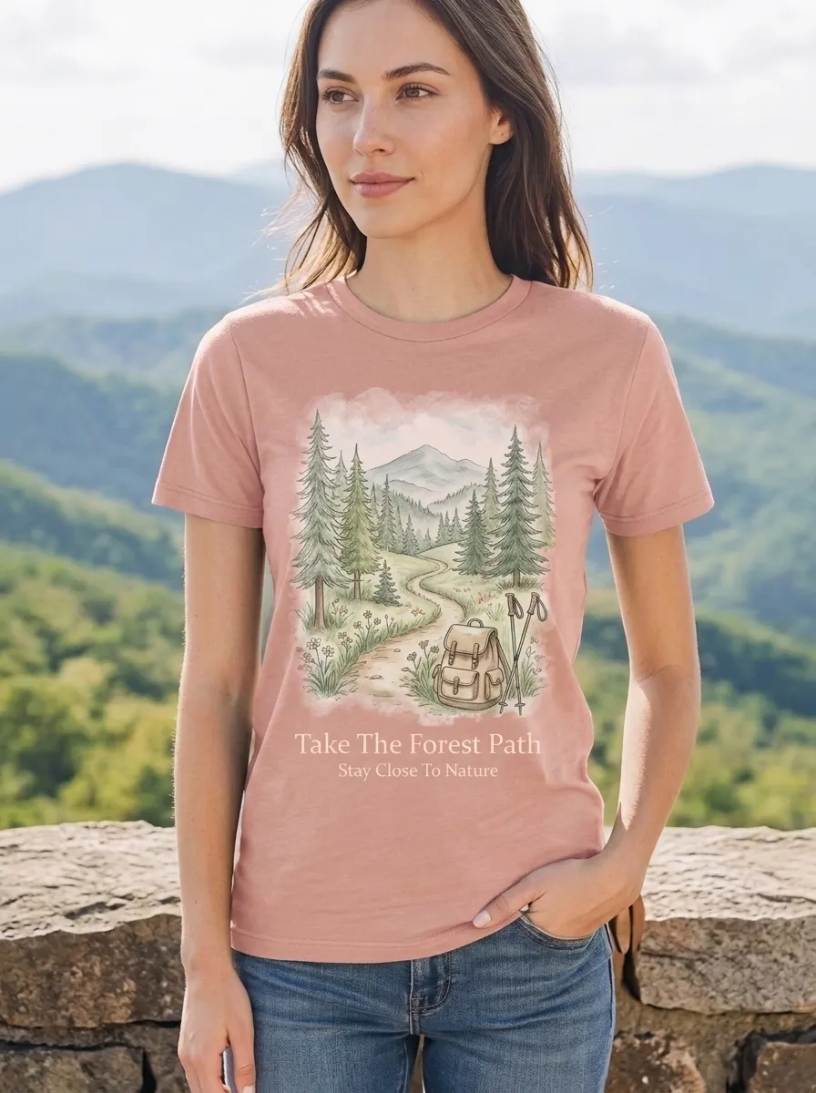 Women's Nature Hiking Lover Forest Path Backpack Printed T-shirt