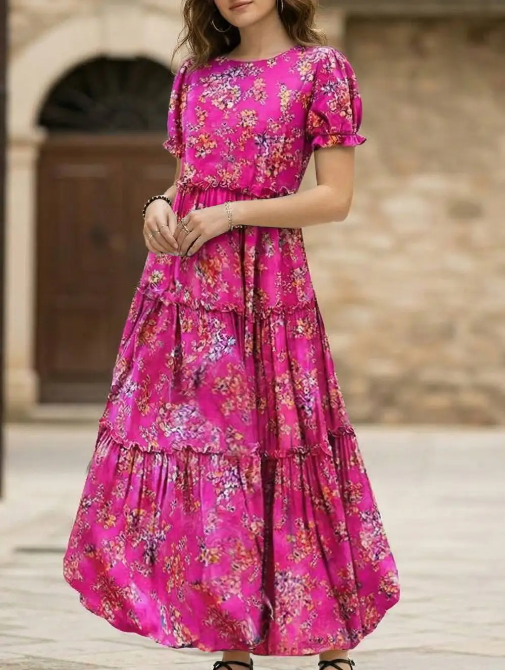 Puff Sleeve Print Mini Dress