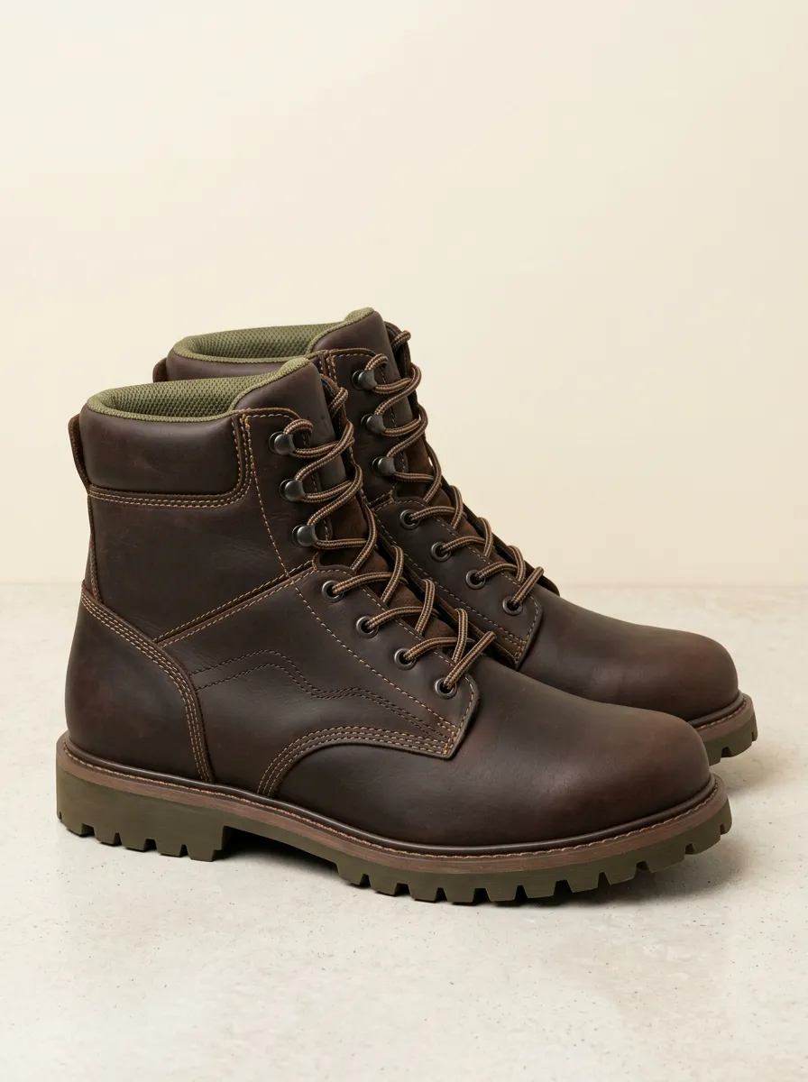 Unisex Outdoor Adventure Leather Print Work Boots