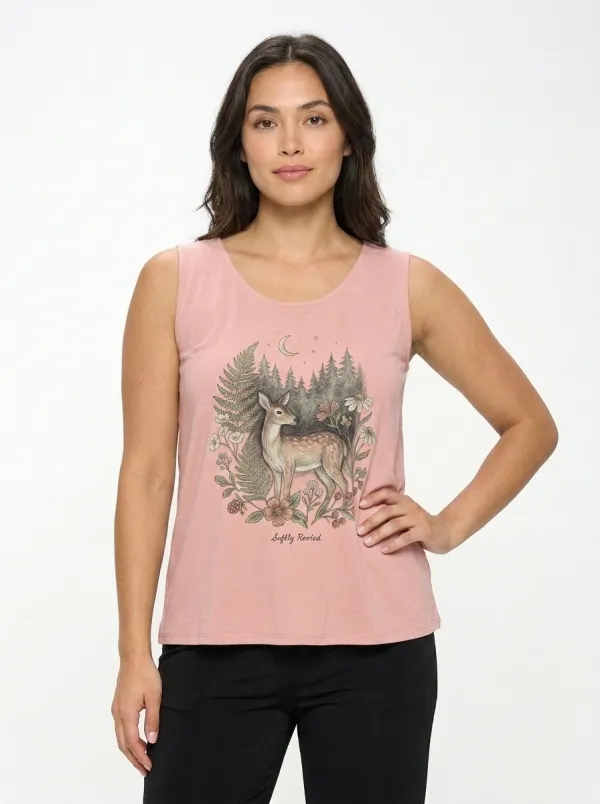 Women's Nature Lover Deer Forest Floral Printed Tank Top