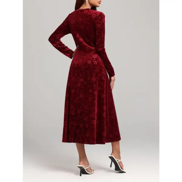 Flower V-Neck Long Sleeve Midi Dress