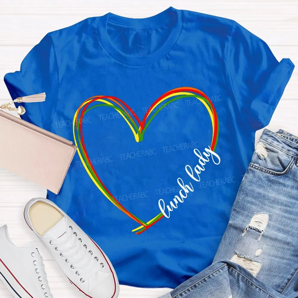 Lunch Lady Colorful Heart-Shaped Print T-Shirt