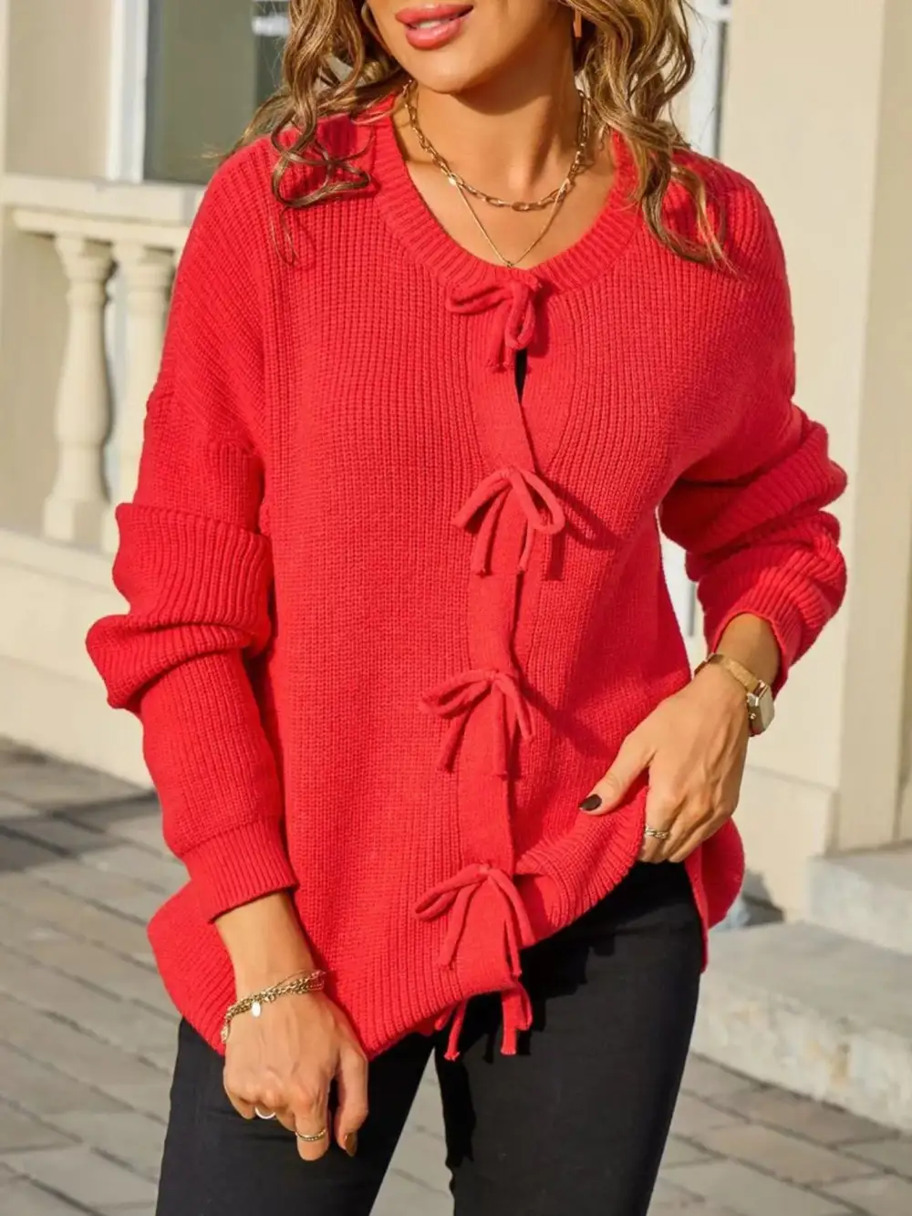 Buttoned Ribbed Knit Cardigan