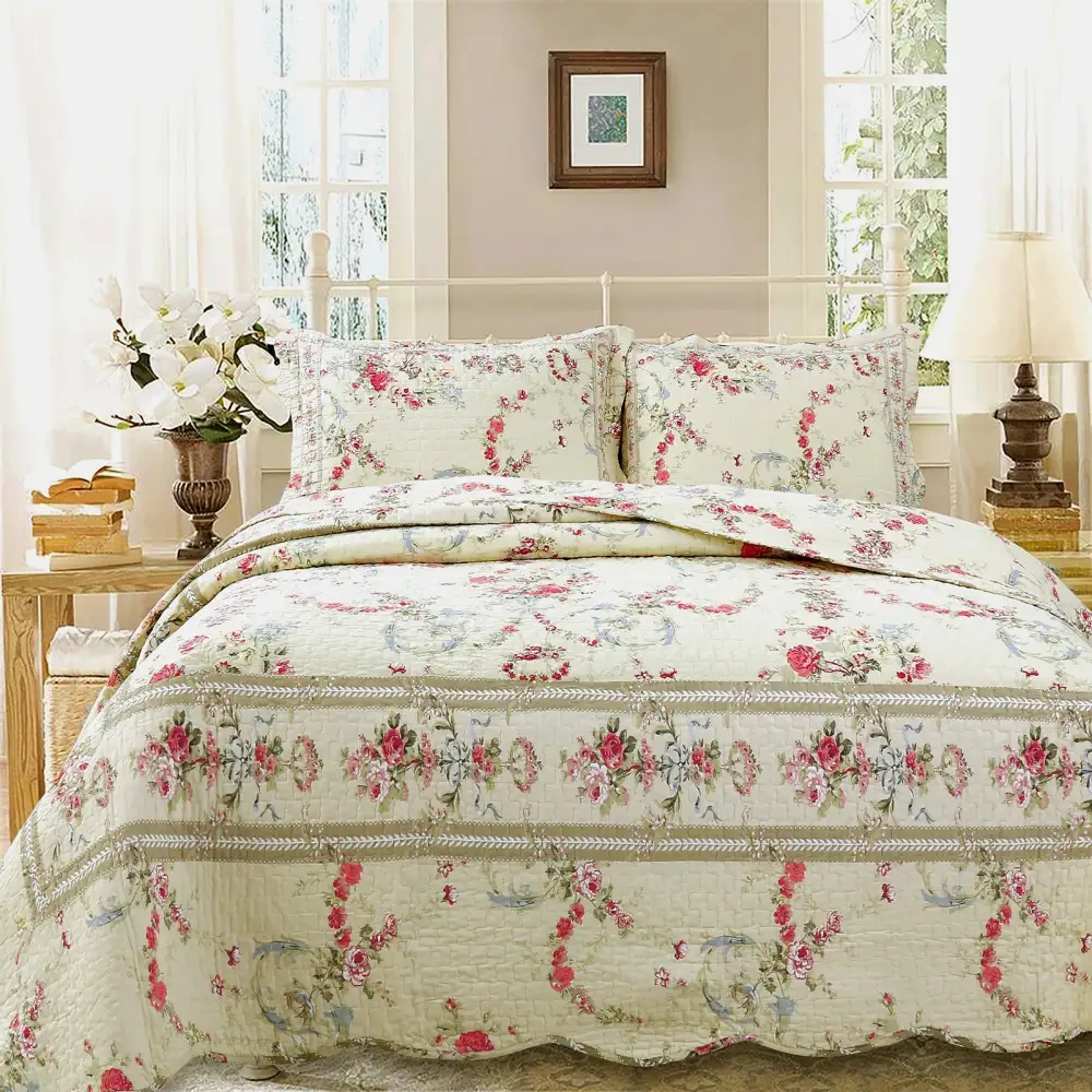 Modern Cotton Floral Reversible Quilt Bedding Set