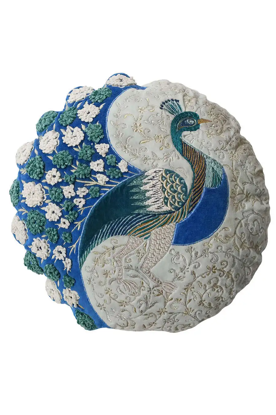 Embroidered Velvet Round Decorative Cushion Cover