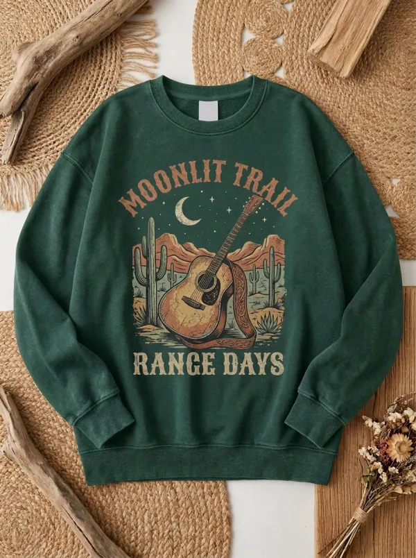 Western Cactus Guitar Western Graphic Sweatshirt