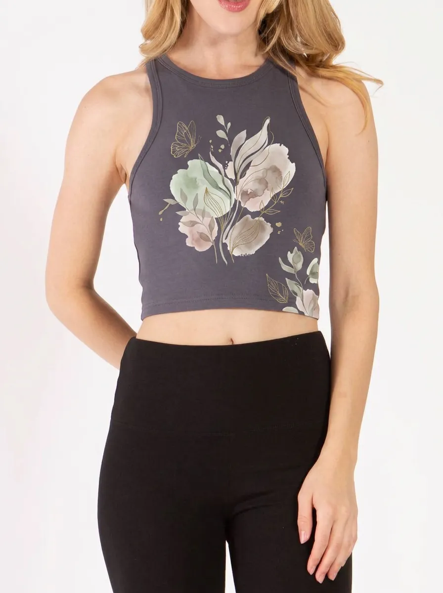 Women's Floral Butterfly Botanical Art Printed Tank Top