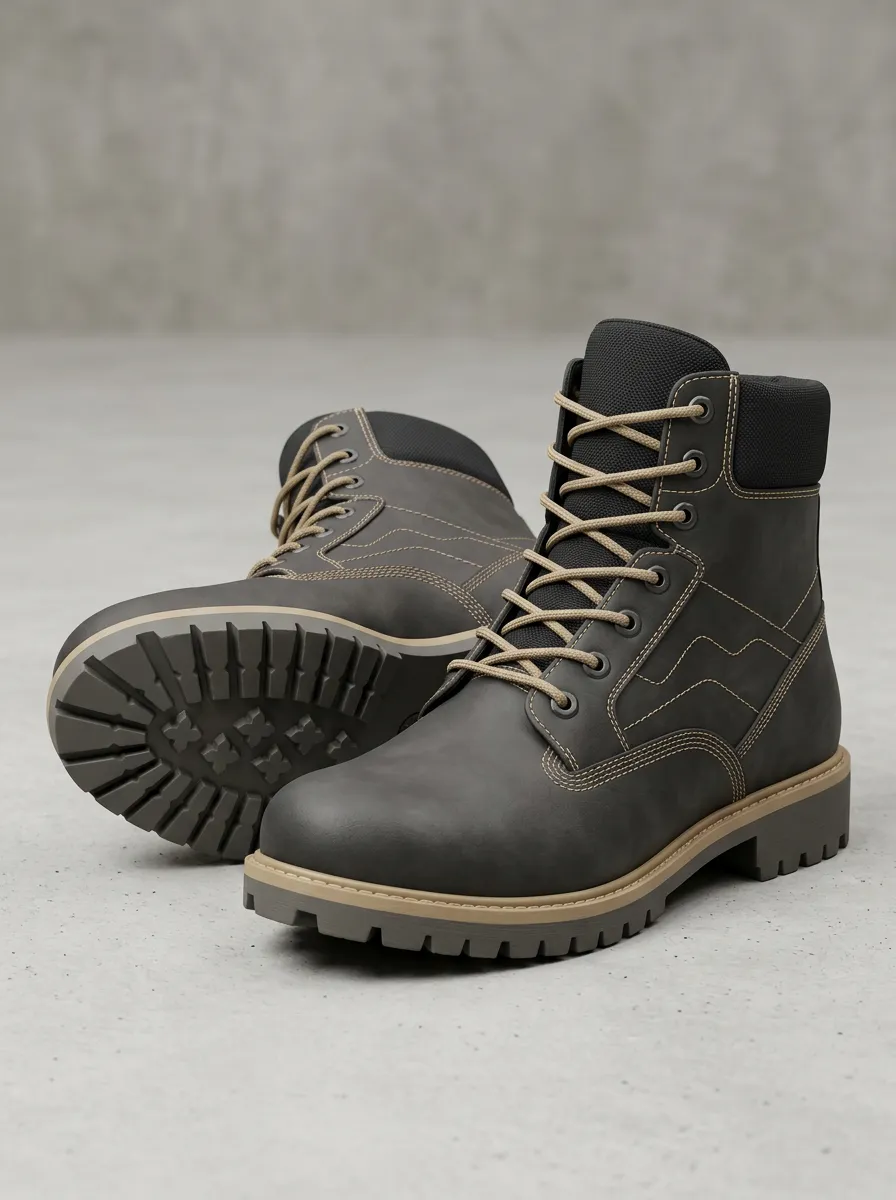 Unisex Matte Contrast Stitching Print Work Boots