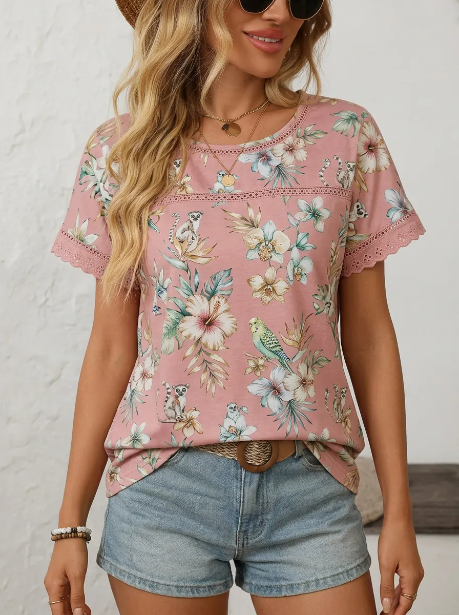 Floral Tropical Women's Loose Printed T-Shirt