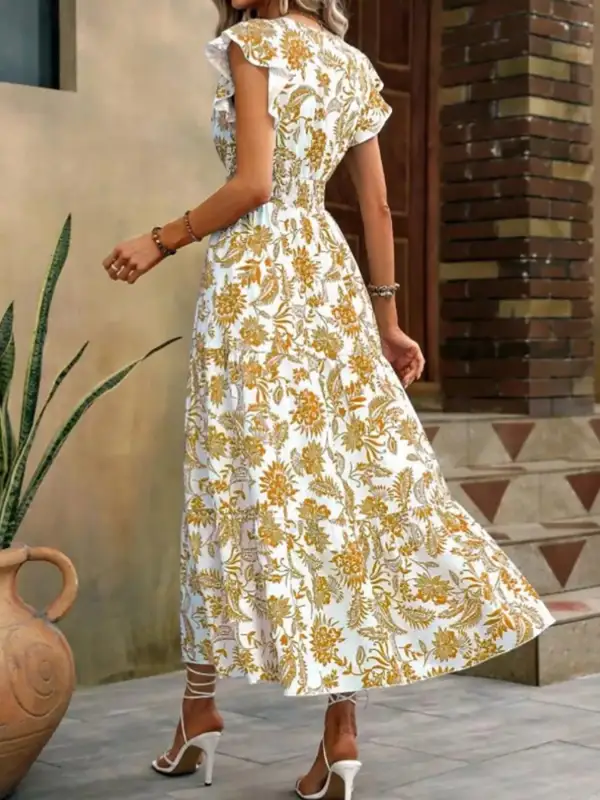 Ruffle Ruffle Sleeve Midi Dress