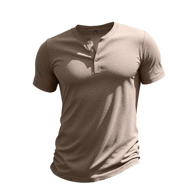 Men's Short-Sleeve Henley T-Shirt Soft Cotton With Decorative Button Placket