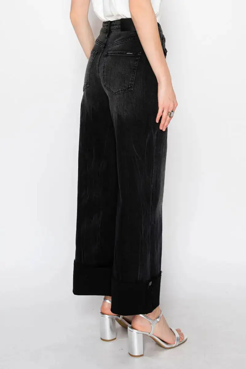 Tummy Control High Rise Vintage Style Wide Leg Cropped Everyday Denim Jeans