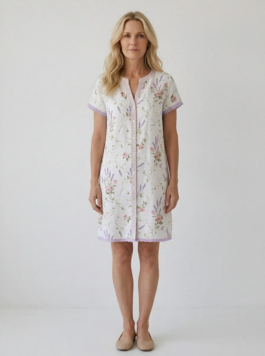 Women's Summer Vacation Lavender Floral Embroidered Lace Trimmed Dress