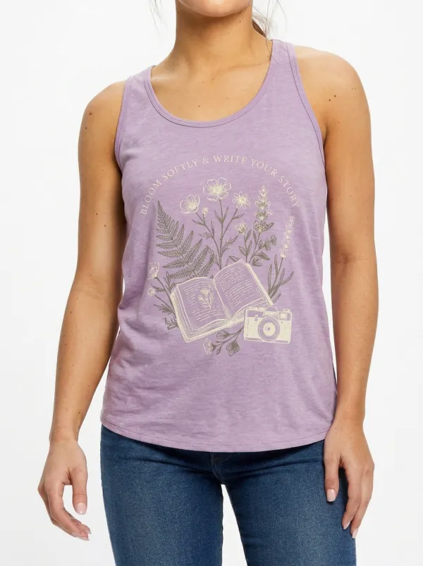 Women's Book Lover Floral Camera Printed Tank Top