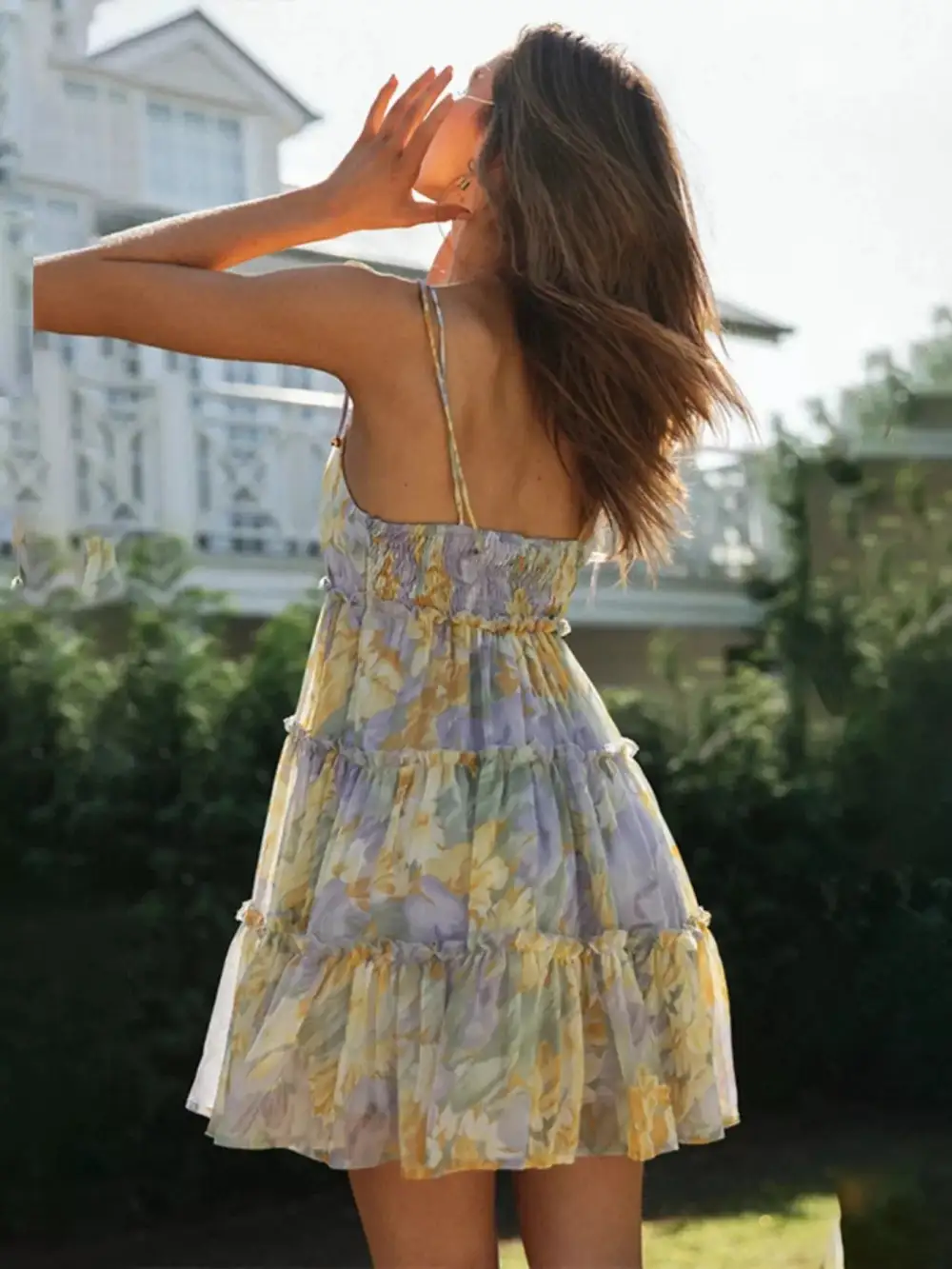 Relaxed Shape Floral Printed Ruffle Mini Dress