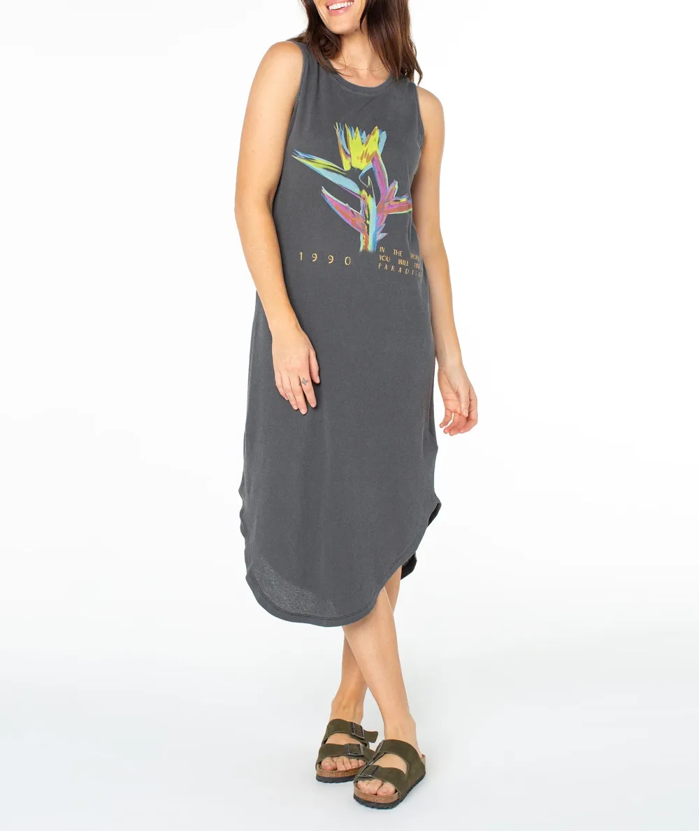 Cartoon-Printed Sleeveless Round-Neck Long Dress