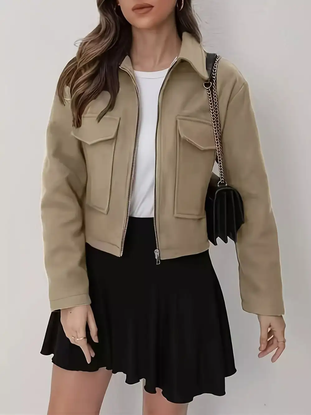 Cropped Zip-Up Pocketed Jacket
