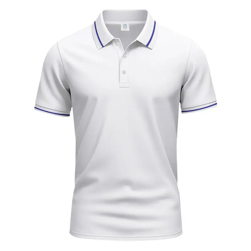Men's Breathable Interlock Polo Shirt With Contrast Tipping Short Button Placket And Slim Silhouette