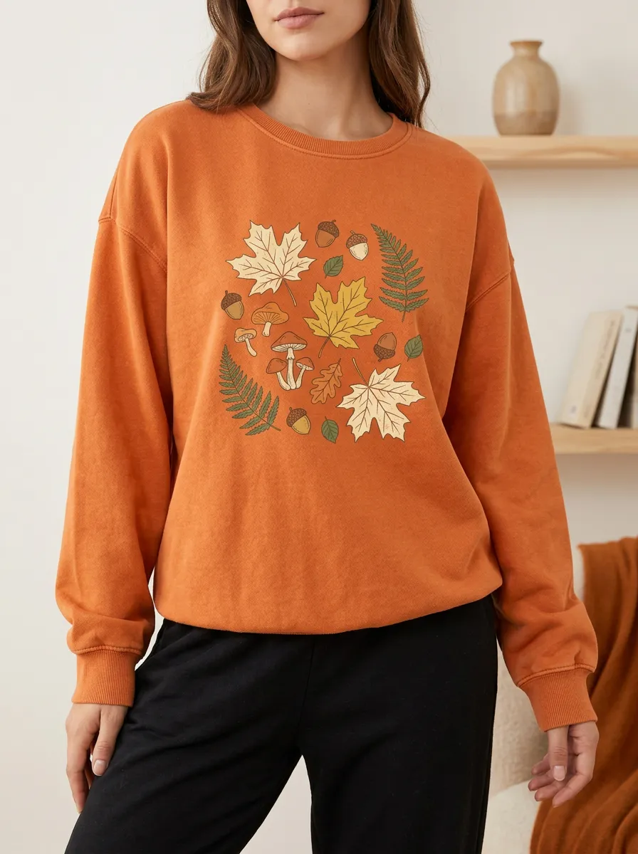 Classic Maple-Leaf Printed Mushroom Graphic Sweatshirt