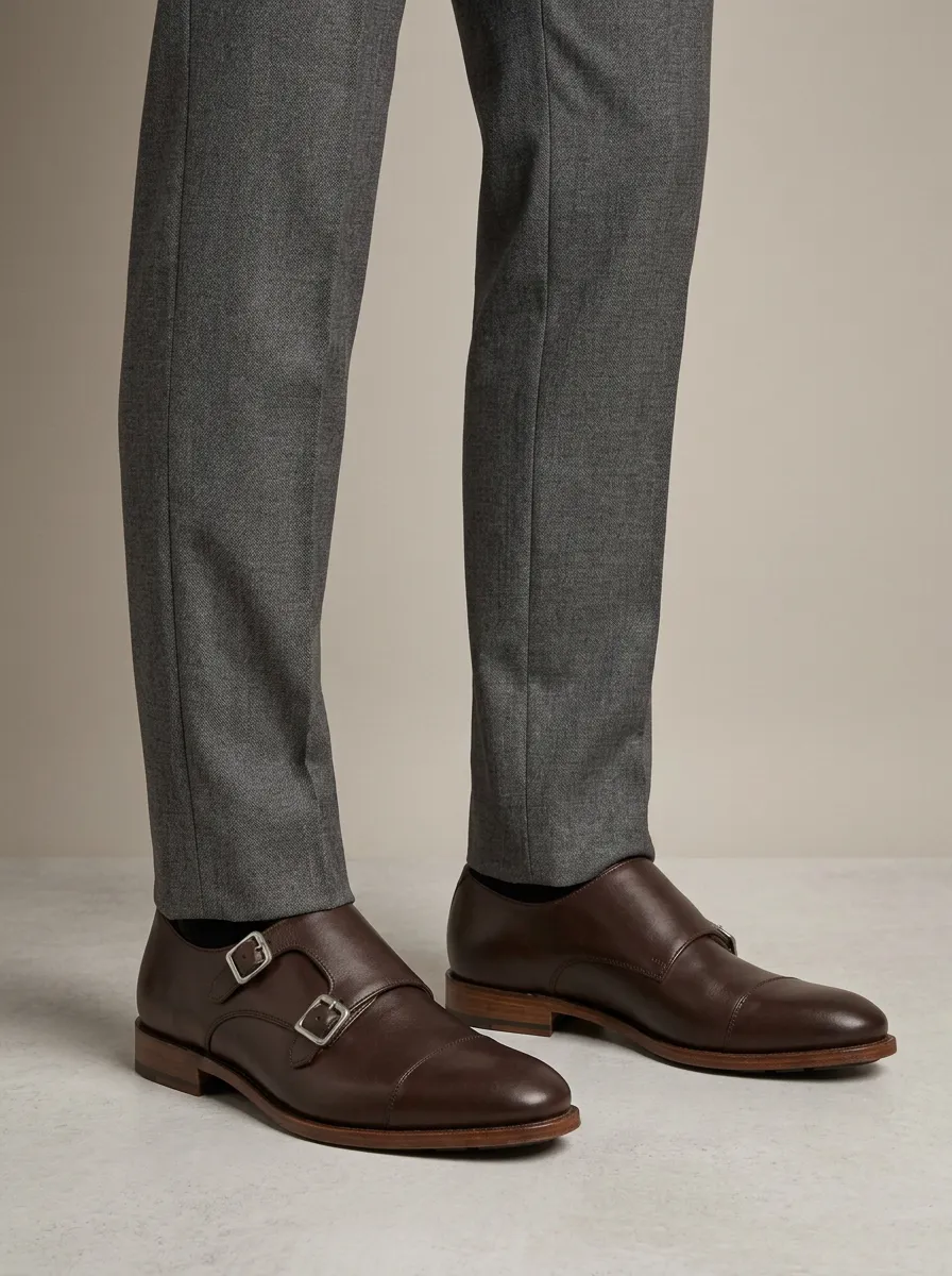 Men's Contemporary Business Formal Leather Double Monk Strap Shoes