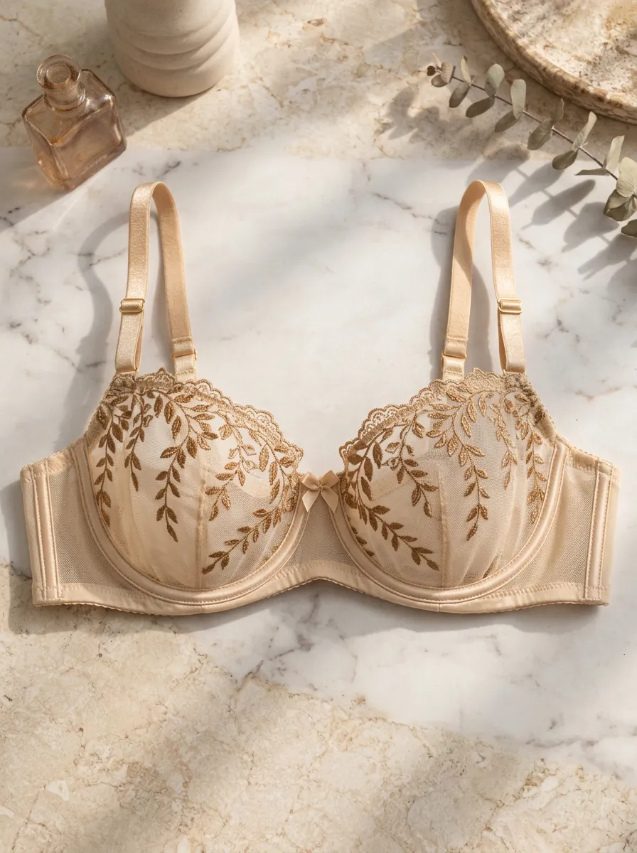 Women's Floral Embroidery Mesh Underwire Delicate Detail Bra