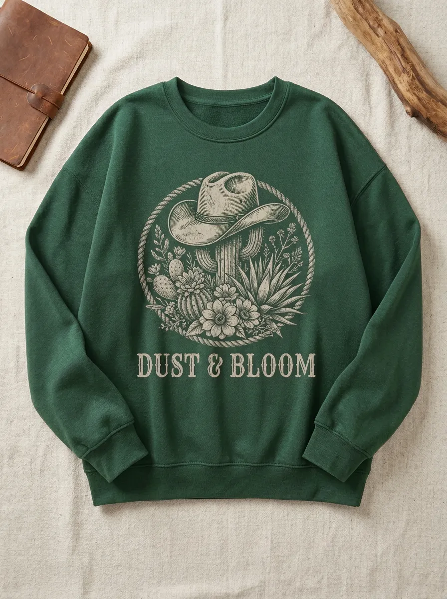 Desert-Inspired Cactus Cowboy-Hat Western Graphic Sweatshirt