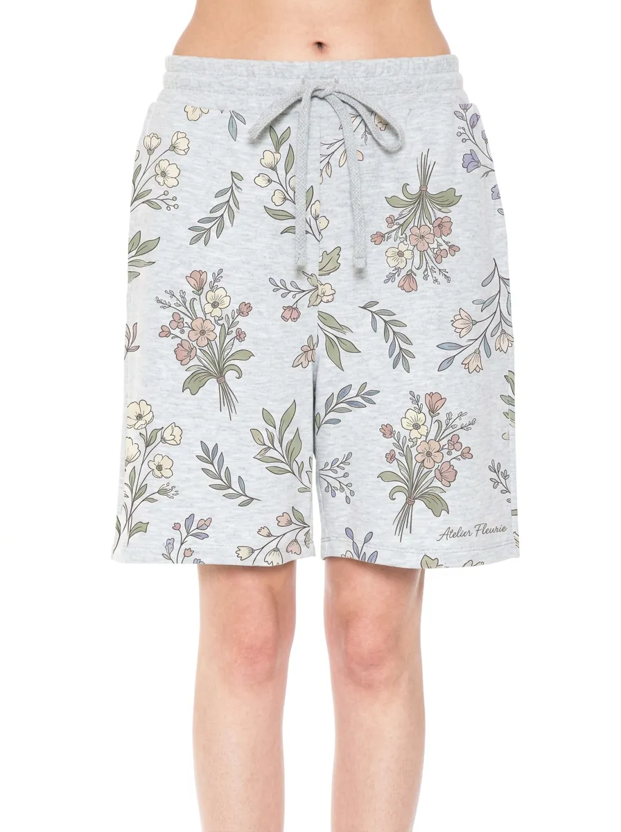 Women's Floral Lover Bouquet Pattern Printed Sweat Shorts