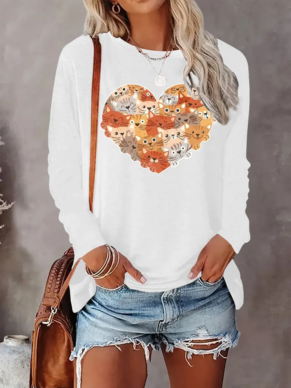 Heart Shaped Cat Printed T-Shirt