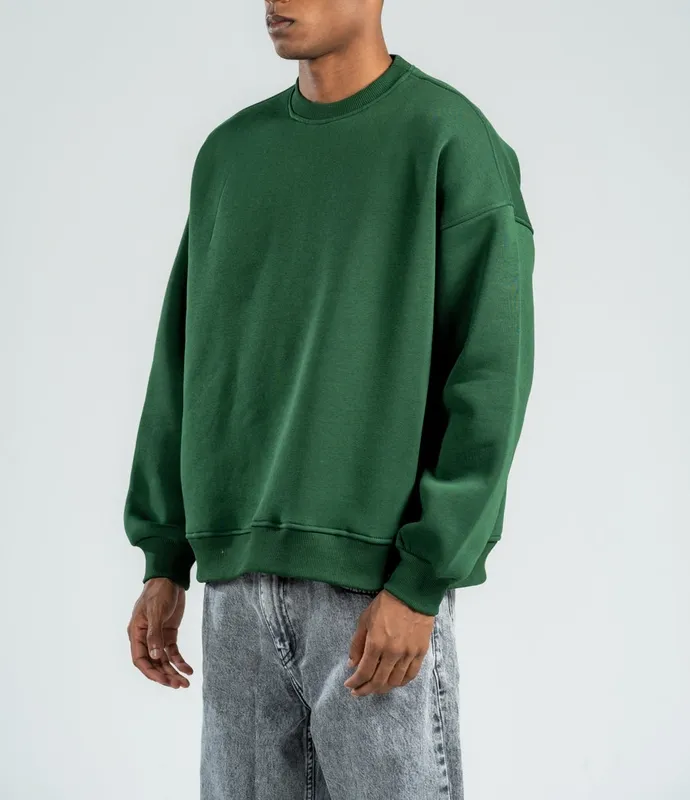 Dark Green Boxy Fit Crewneck Sweatshirt