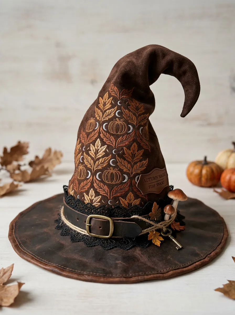 Forest Pumpkin Embroidered Halloween Witch Hat