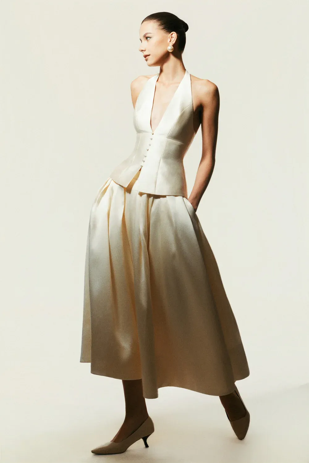 Aurelia White Cami Midi Dress Two-Piece Set