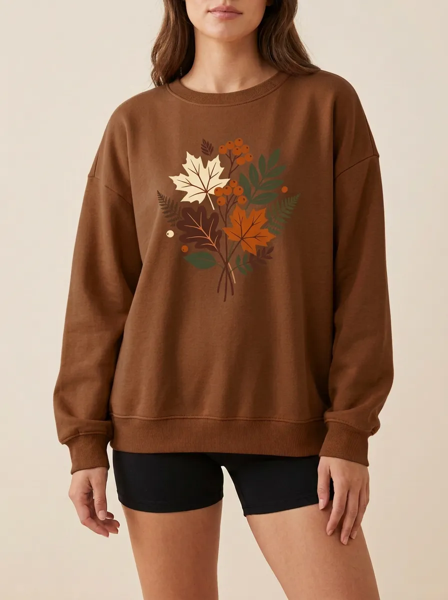 Classic Maple-Leaf Printed Leaf-Motif Graphic Sweatshirt