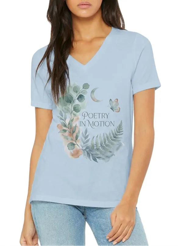 Women's Poetry In Motion Butterfly Botanical Printed V-Neck T-Shirt